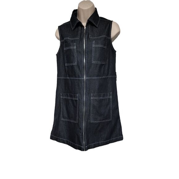 Eighty-Eight Denim Blue Mini Dress Zip Up Front Women’s Size Small - Picture 1 of 7